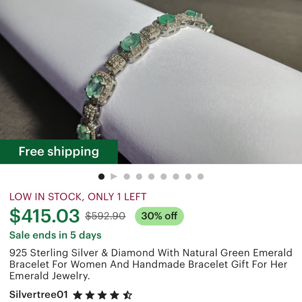Emerald bracelet either 925 silver